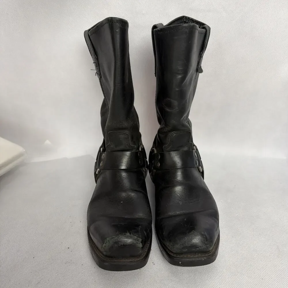 Double H Biker Boots Men Black Leather Square Toe Distressed Motorcycle 8.5